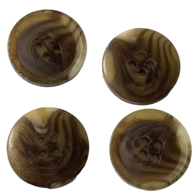 22L Derin Kahverengi 4 Delikli Reçine Çevre Dostu Polyester Sahte Boynuz Düğmeleri